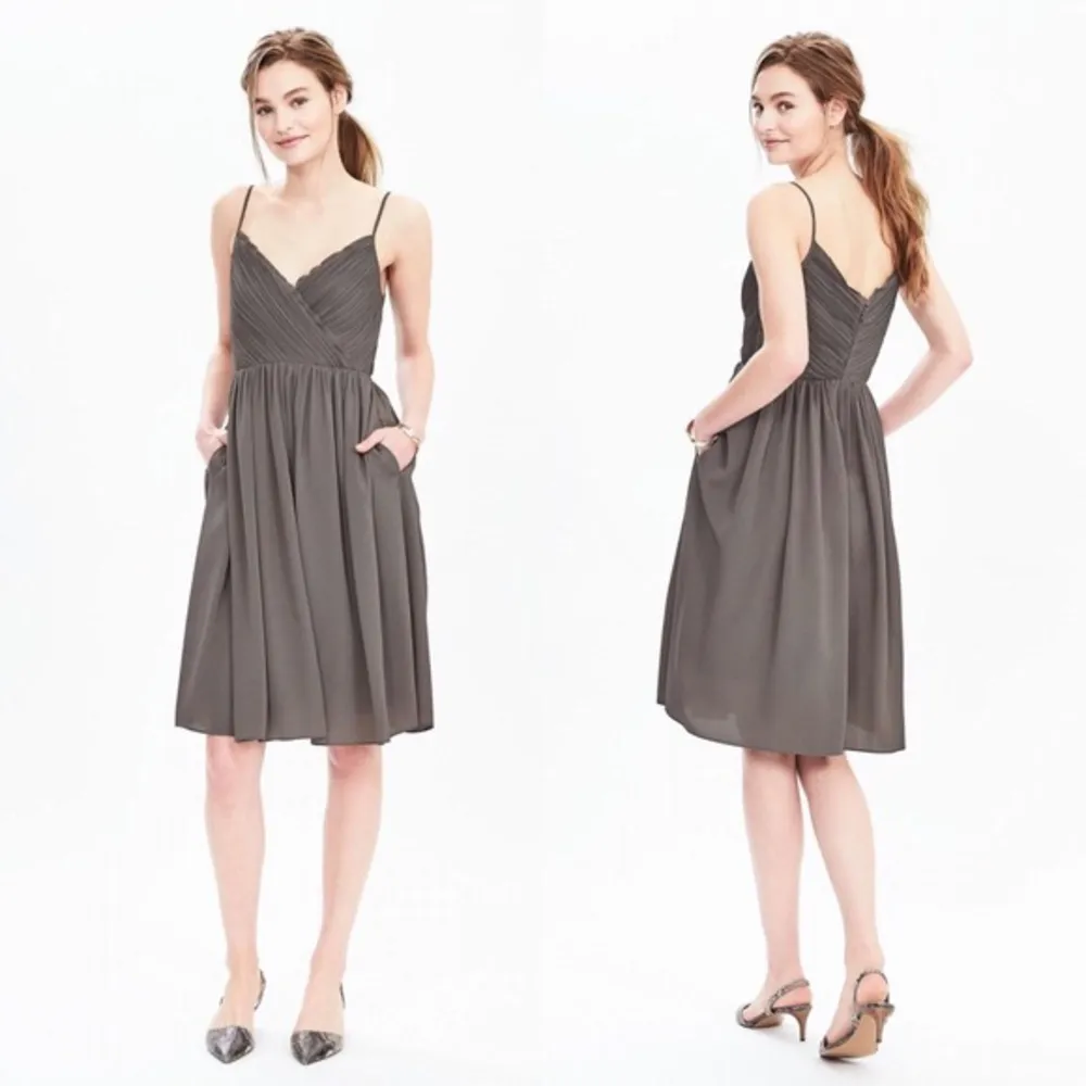 Banana Republic • strappy crossover vee dress taupe chiffon spaghetti surplice - Image 12