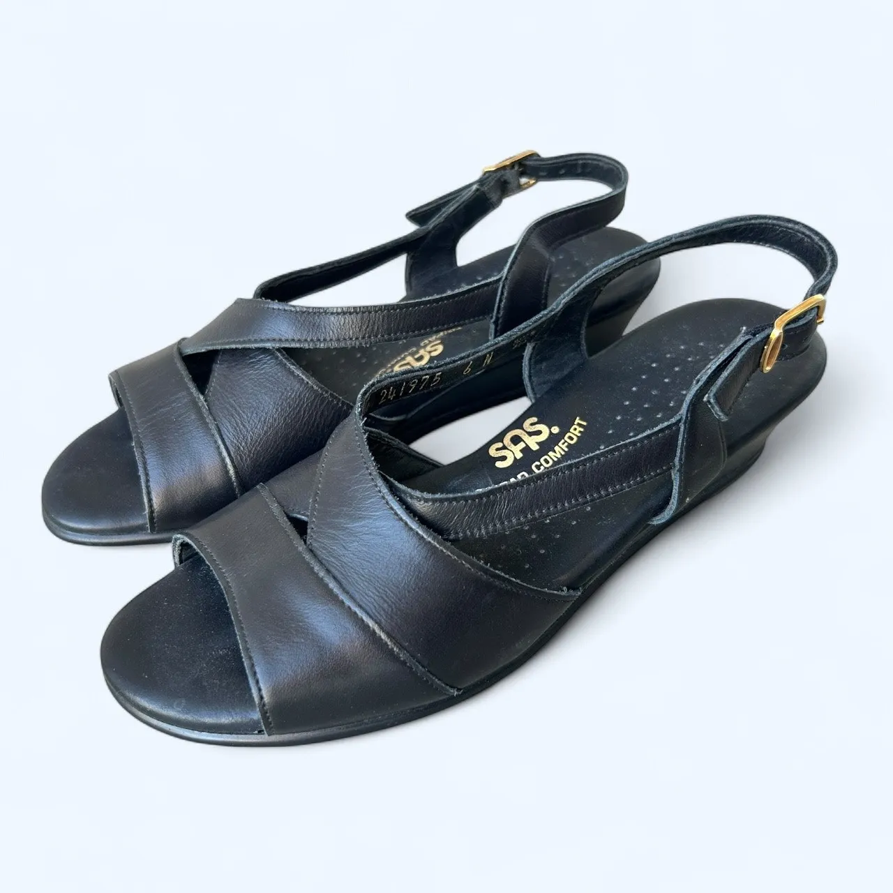 SAS Caress Cross Strap Wedge Sandal Black Women's Size 6 N Comfort Shoes - Image 2