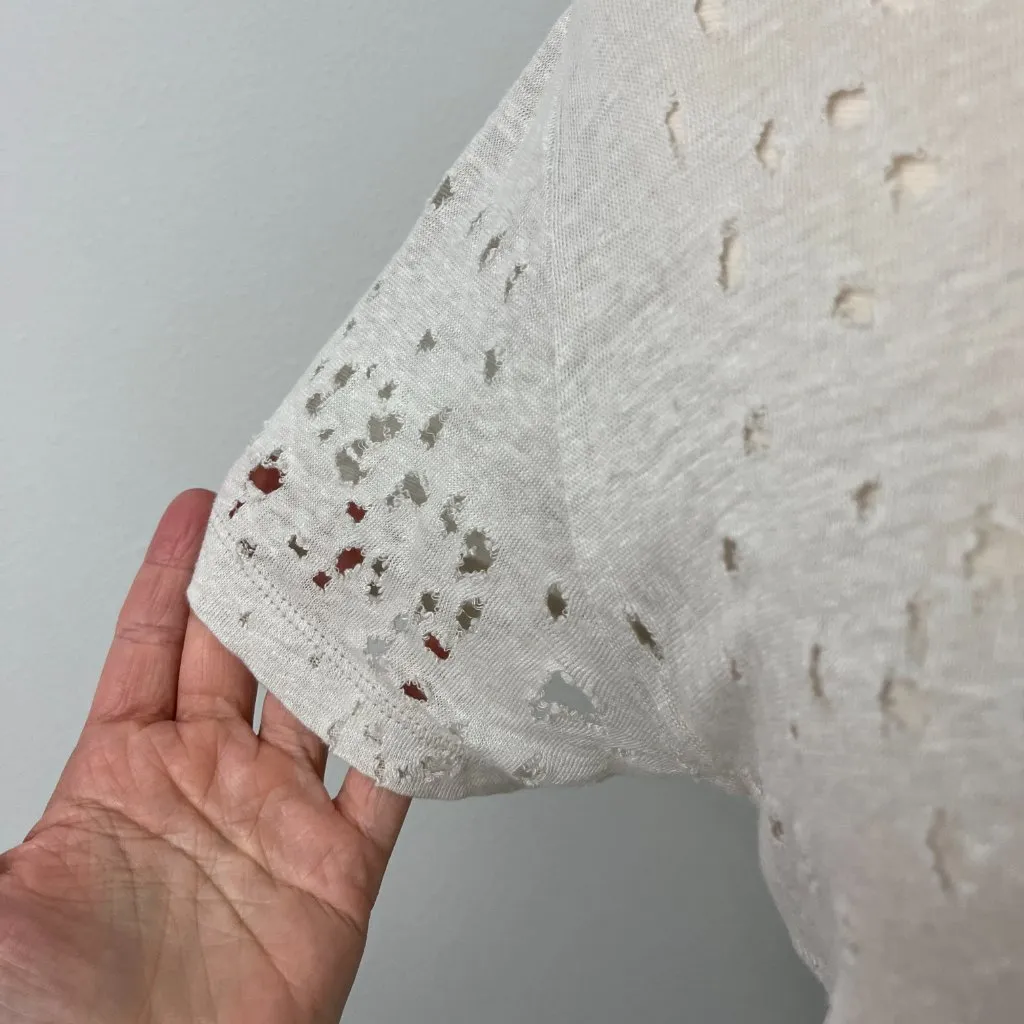 IRO XS Cream White Sija Distressed Linen Short Sleeve T-Shirt Top - Image 11