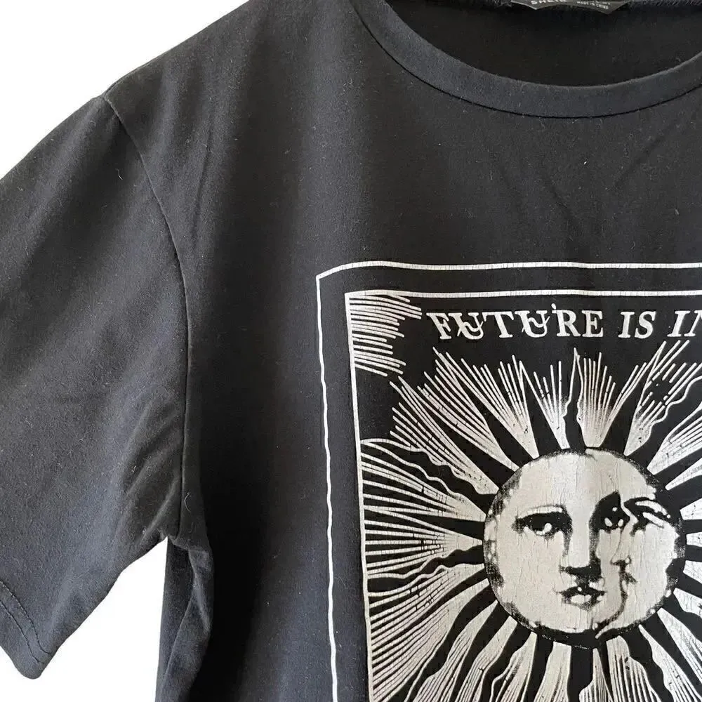 Shein Future is In Your Hands Black Cropped Boxy Short Sleeves Womens TShirt M - Image 7