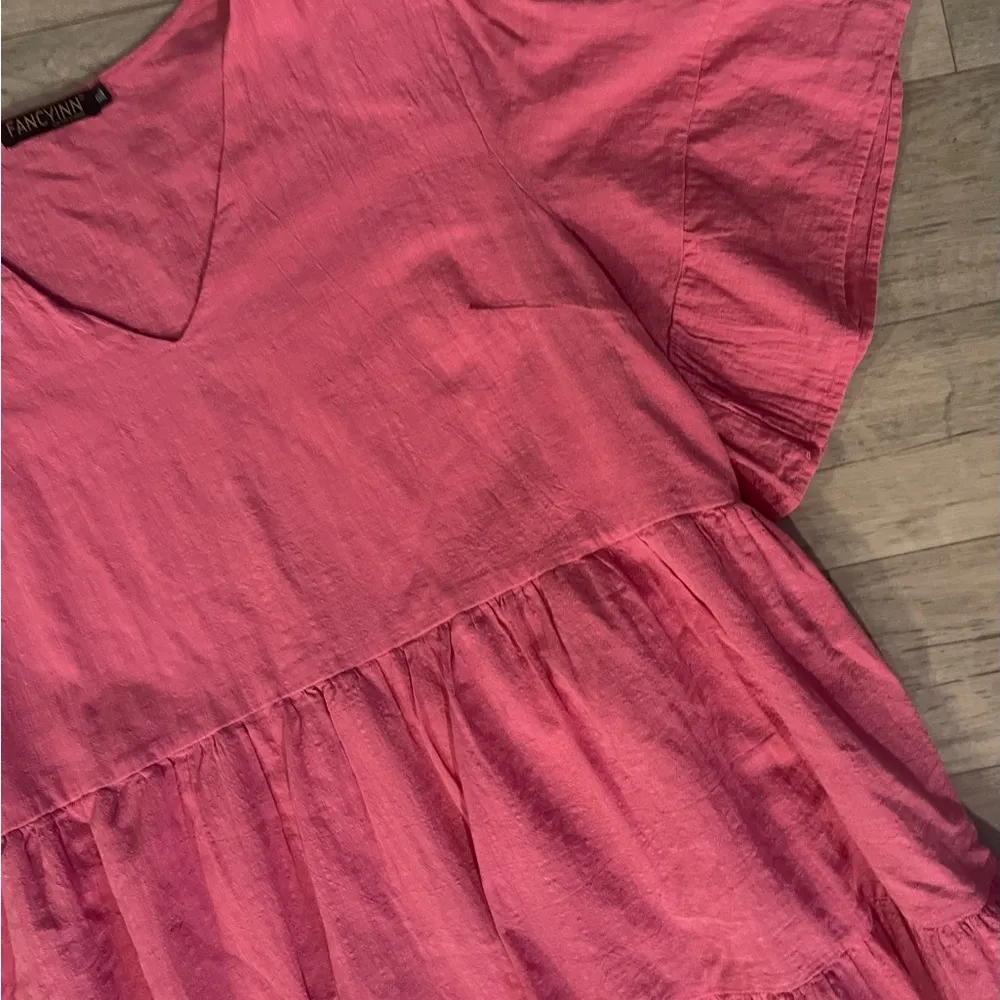 Fancyinn boutique xl pocket hot Pink V-Neck Tiered dress - Image 3