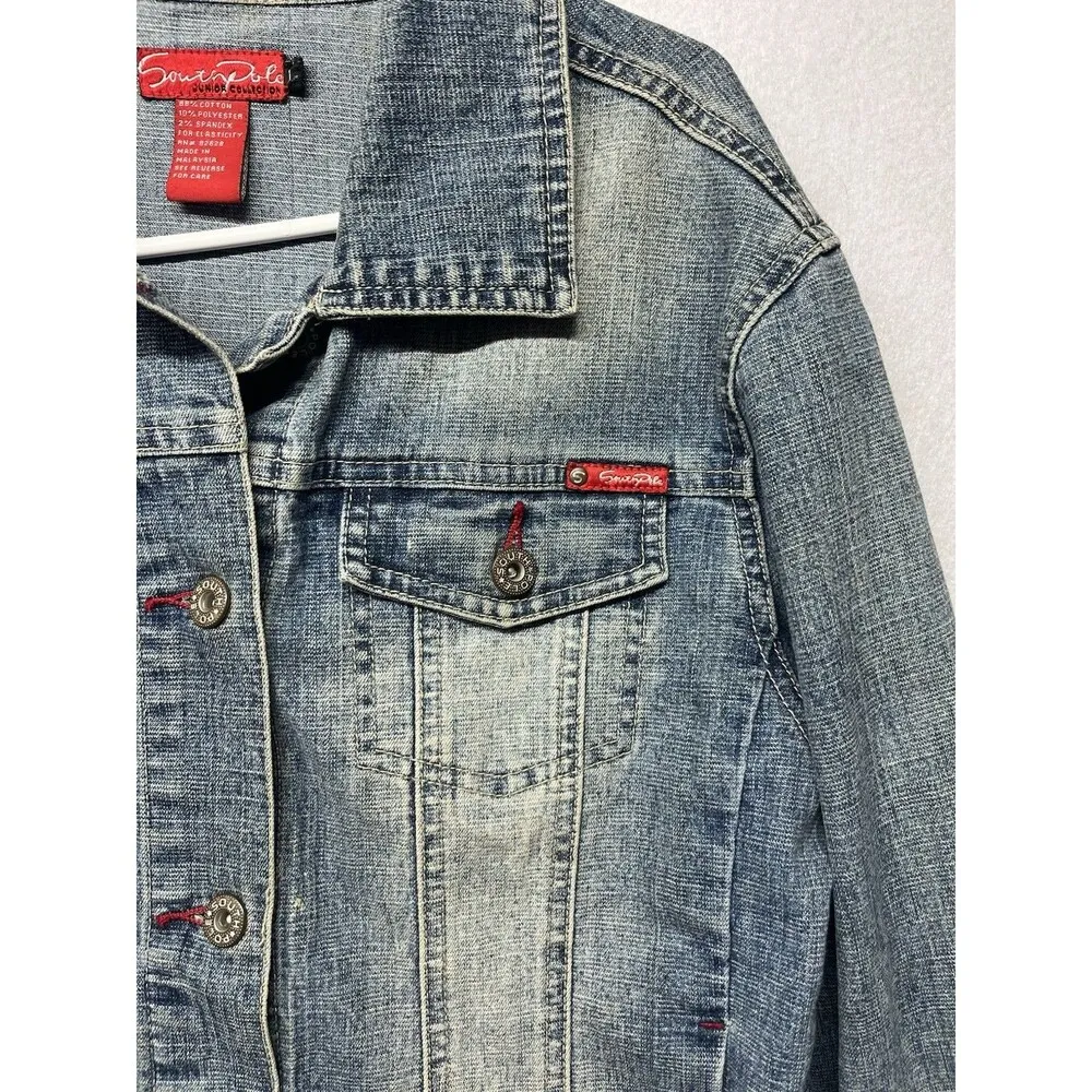 Southpole Junior Collection Jean Jacket Sz Large Women’s juniors Distressed Y2K - Image 3