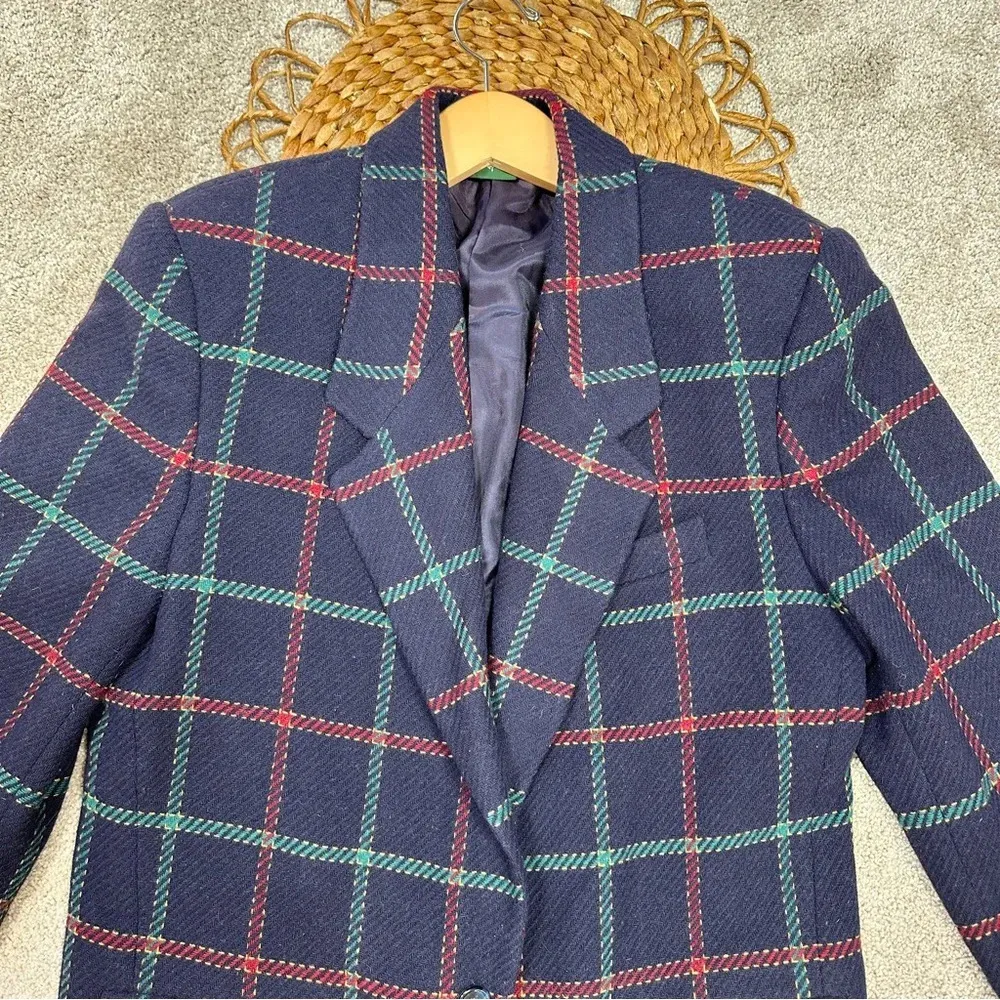 Hunt Club Women’s Blazer 100% Wool Blue Plaid Checkered Classic Jacket Size S - Image 6