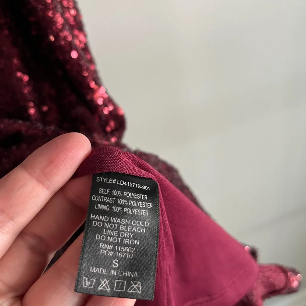 LUSH Burgundy sequin mini slip dress strappy back party holiday small - Image 5
