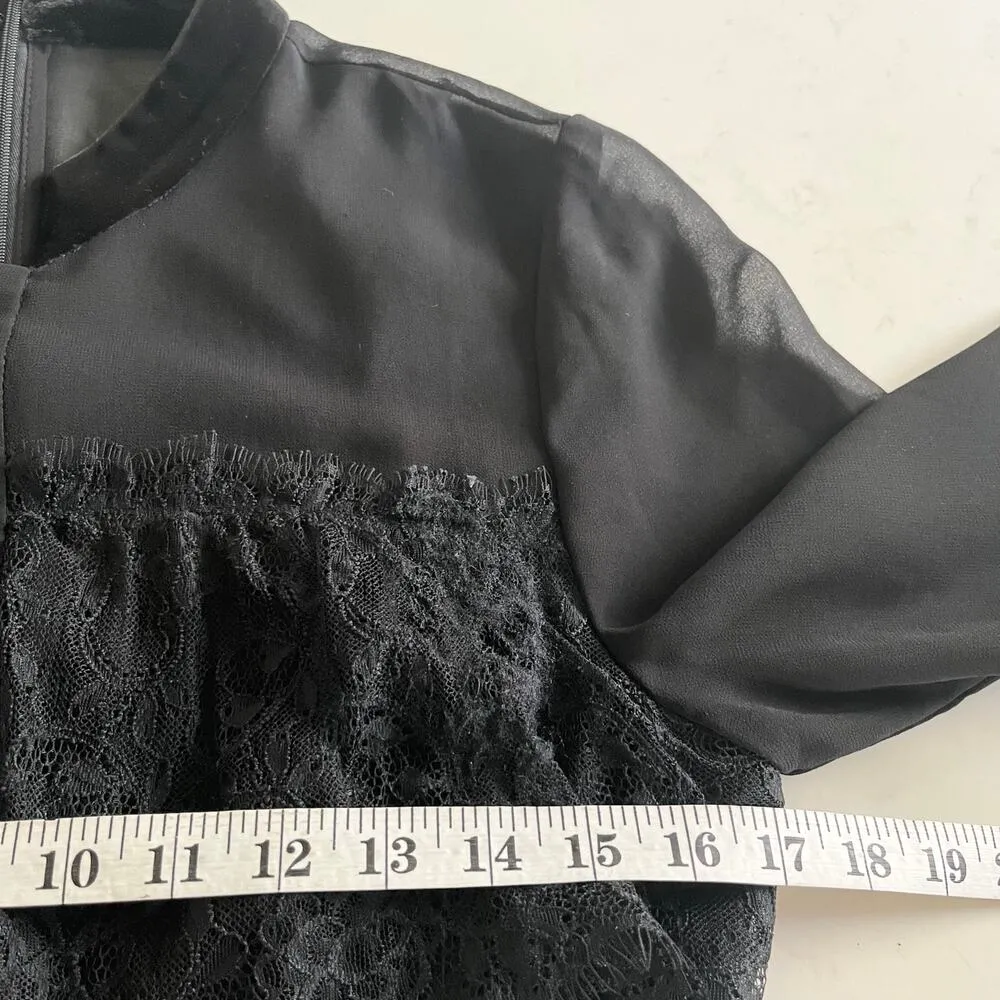 Mikael Aghal Vintage Black Sheer Lace Long Sleeve Button Front Sheath Dress 10 - Image 8