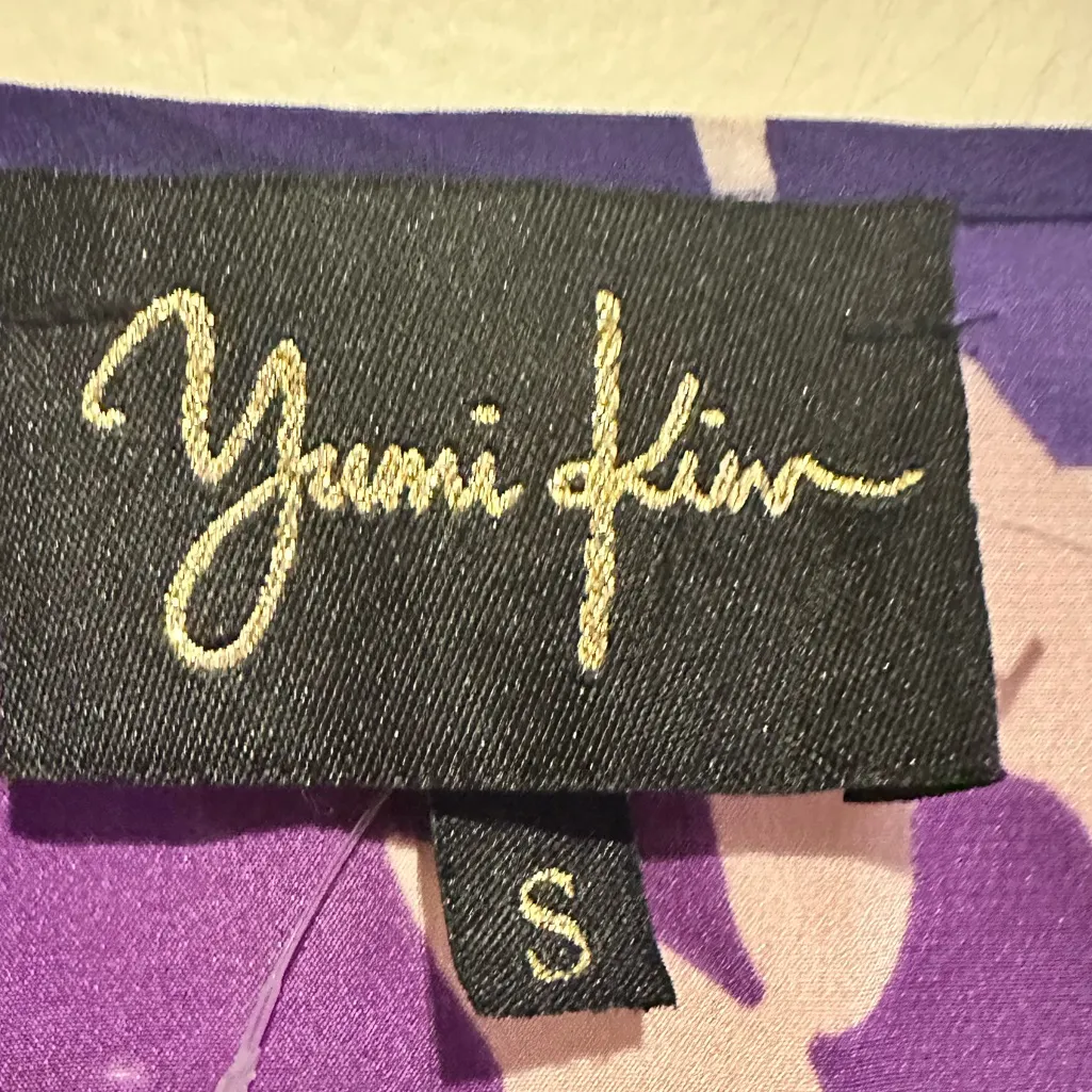 Yumi Kim Silk Revolve Purple Blue Pink Teal Floral Tab up Sleeve Blouse Top S - Image 4