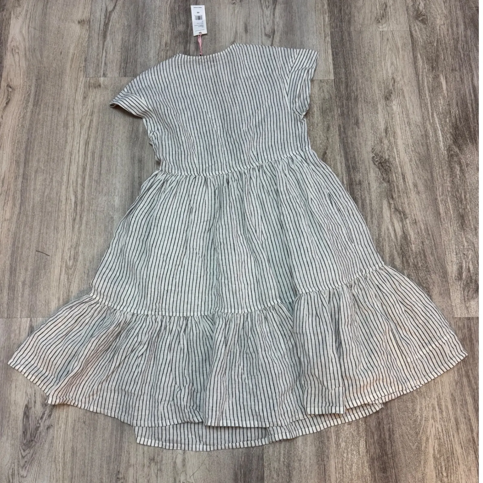 Vineyard Vines Jet Stripe Tiered‎ Linen Dress XS V Neck Cap Sleeve NWT - Image 7