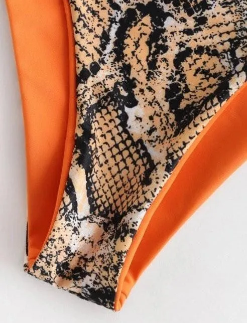 Zaful Reversible Orange Snakeskin Bikini - Image 3