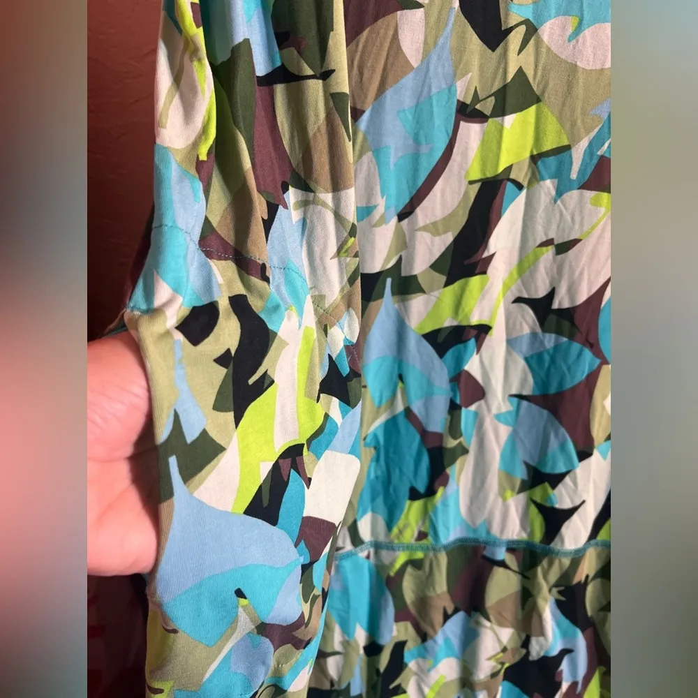 LOGO By Lori Goldstein  Multicolor Leaf Print Maxi Dress - Image 3