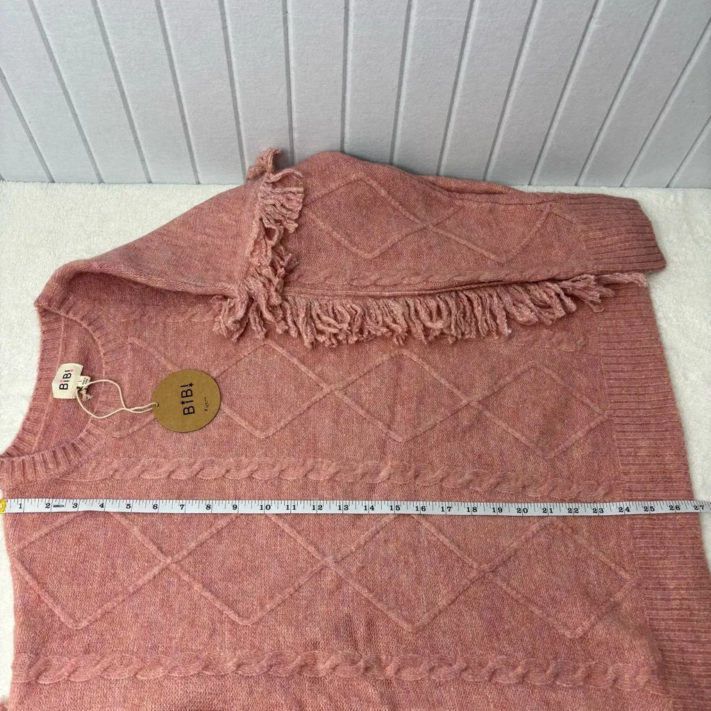 BiBi Blush Fringe Cable Knit Women's Sweater Size L Pink Size L - Image 7