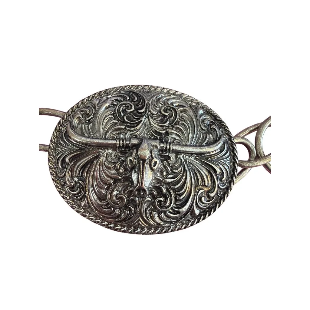 Vintage Western Silver Tone Belt Ornate Longhorn Buckles Conchos Adj Chain 42" - Image 2