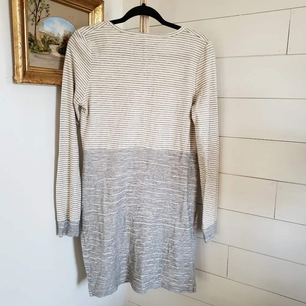 Anthro Saturday Sunday Neutral Striped Long Sleeve V Neck Tunic/Dress Small - Image 3