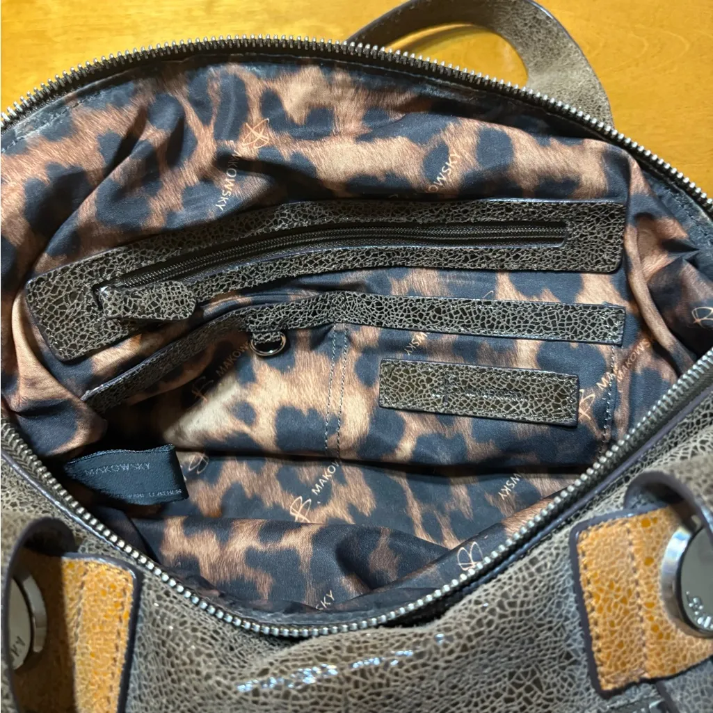 B. Makowsky Textured Brown and Tan Shoulder Bag - Image 5