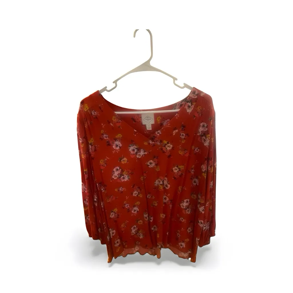 St. John's Bay Floral V-Neck Blouse - Red - Image 2