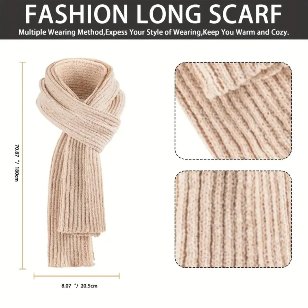 Chenille‎ Winter Cozy Ivory 3pc Set Scarf Touchscreen Gloves Beanie Hat Cap White - Image 6