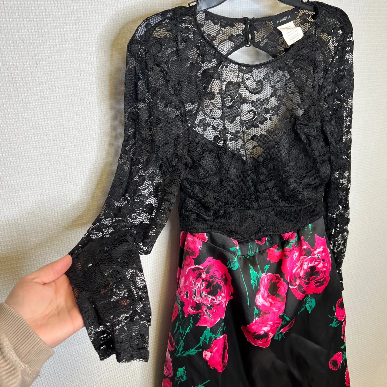 Prom Dress 2 piece 14/16 Stunning Black Floral Maxi Skirt Pink‎ Roses High Waist - Image 4