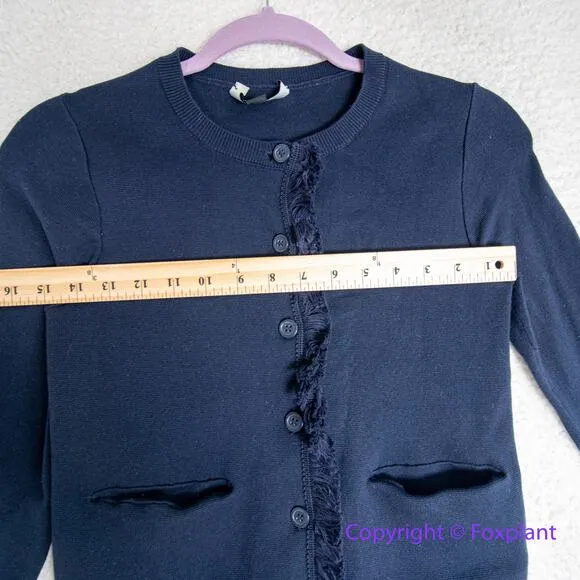 Ann Taylor Fringe Detail sweater‎ cardigan in navy blue, size XXSP - Image 5