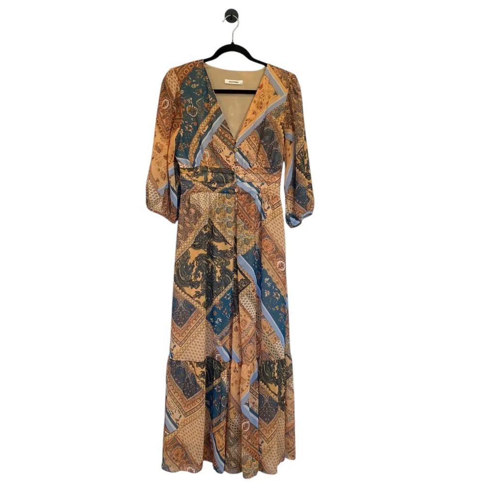 Nocturne Boho Print Long Sleeve Plunge Tiered Maxi Dress | Prairie Cottagecore Size M - Image 4