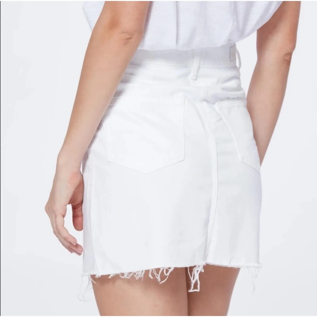 Paige Denim Aideen Skirt SZ 30 White Jean Cotton Lyocell Distress Raw Hem Button - Image 3