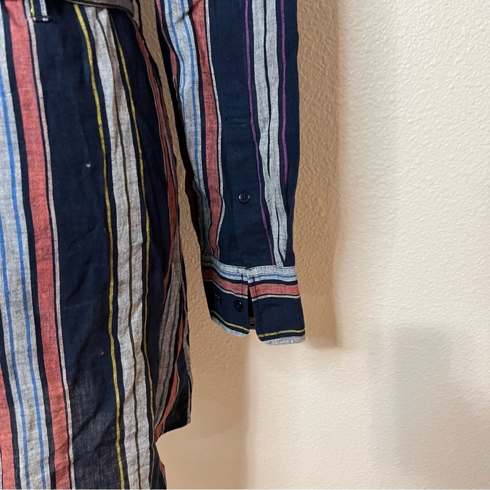 AG Adriano Goldschmied Jett linen cotton striped button mini shirtdress SMALL - Image 7