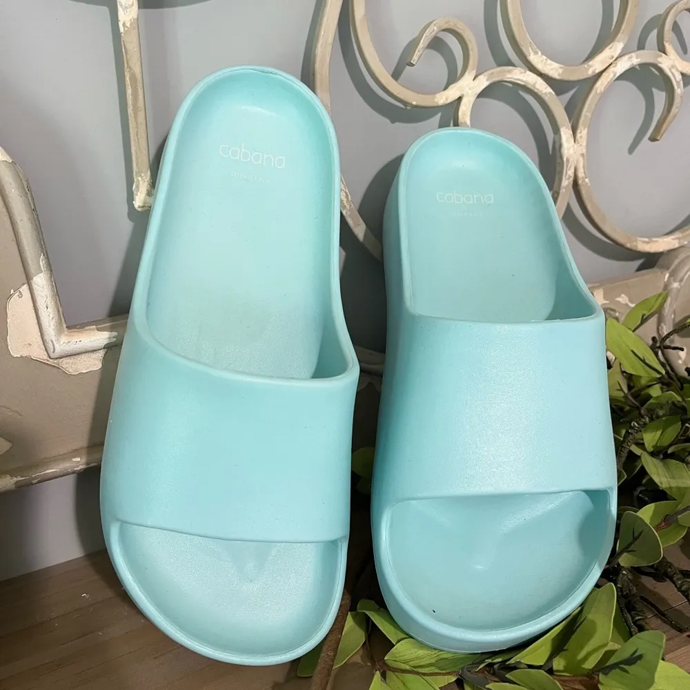 Trendy Beach Shoes Comfy Bali Platform Slides Foamy Aqua Womens 7 Sandals Blue - Image 2
