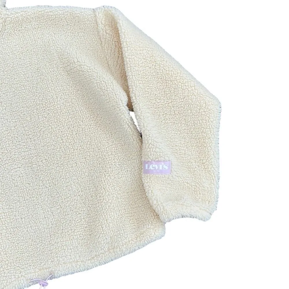 Levi's Aura Sherpa Sweatshirt Top Cream Almond Milk Pink Logo Women’s Small - Image 6