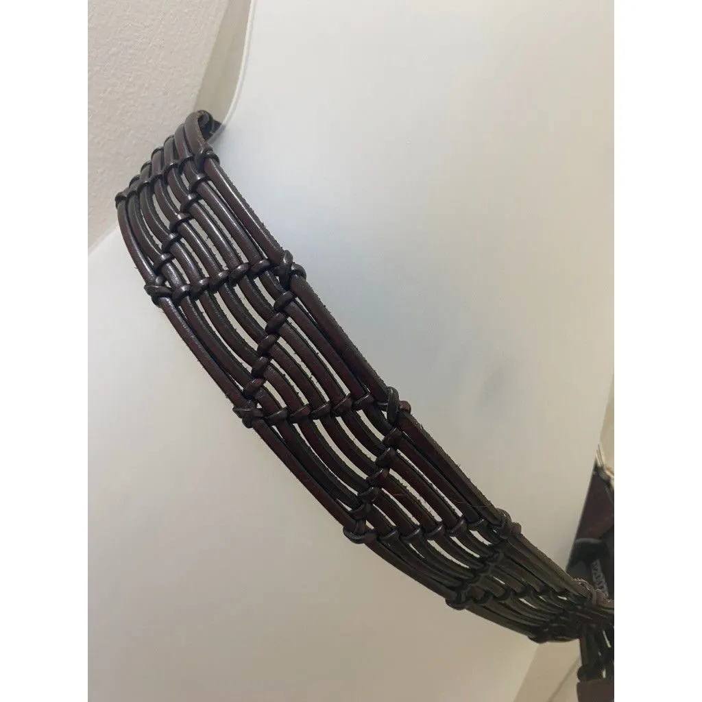 Brighton wide Brown Leather Woven Braided Belt Wide Size Medium/ Large 32 - Image 4