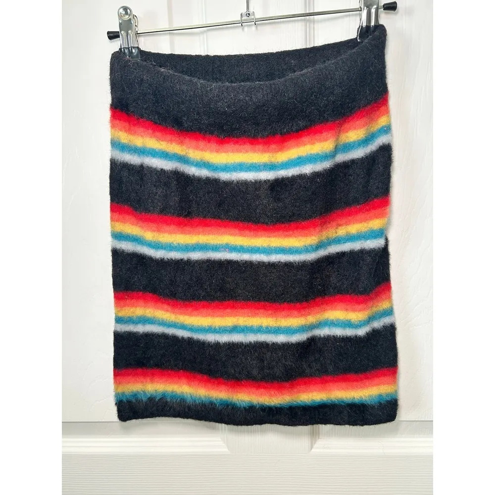 Forever 21 Black Striped Sweater Mini Skirt Rainbow Striped Fuzzy Pencil Skirt S - Image 3