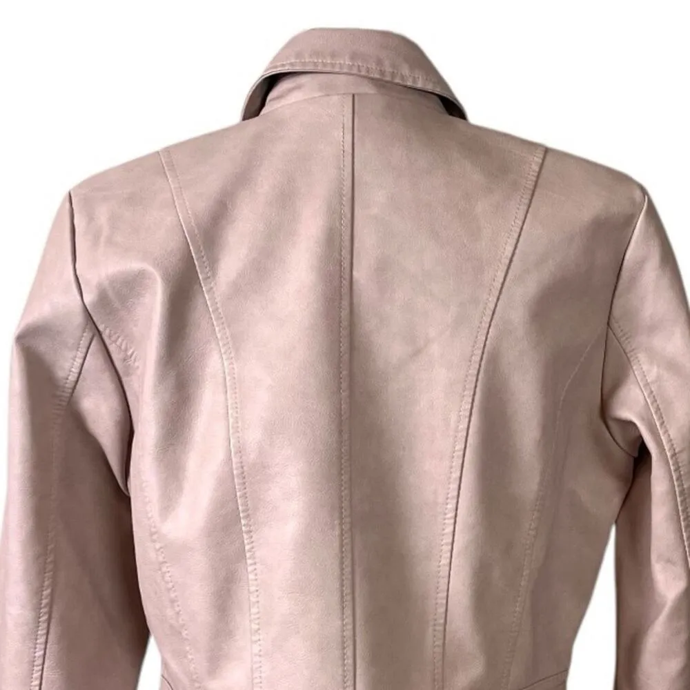 Roz & Ali Jacket Moto Faux Leather Vegan Zip Front Blush Pink Women Size Large - Image 9