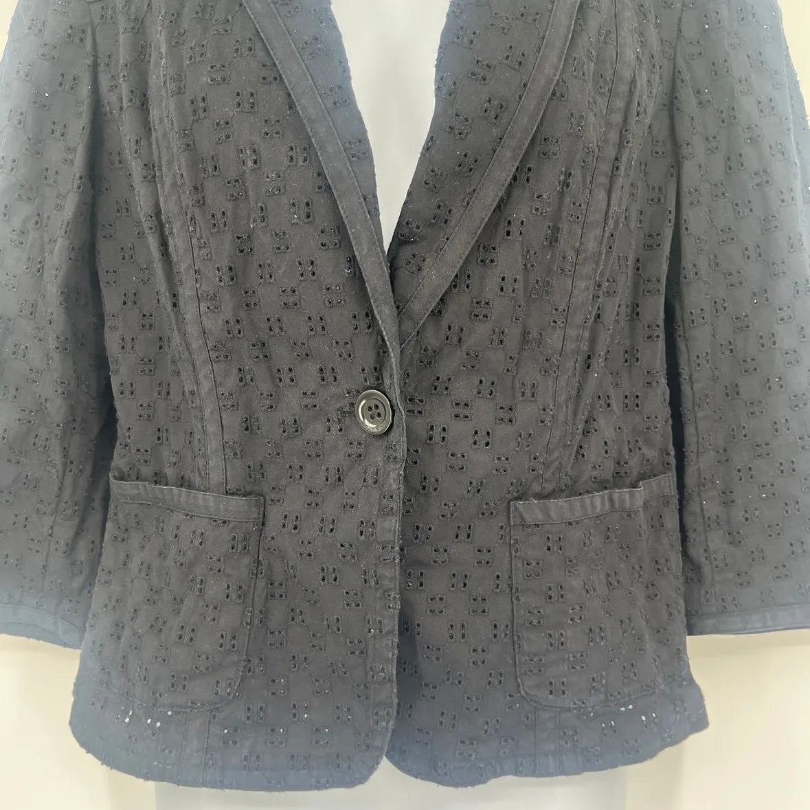 Talbots Eyelet Womens Blazer 6P Black Cottagecore Preppy Dark Romantic 1 Button - Image 3