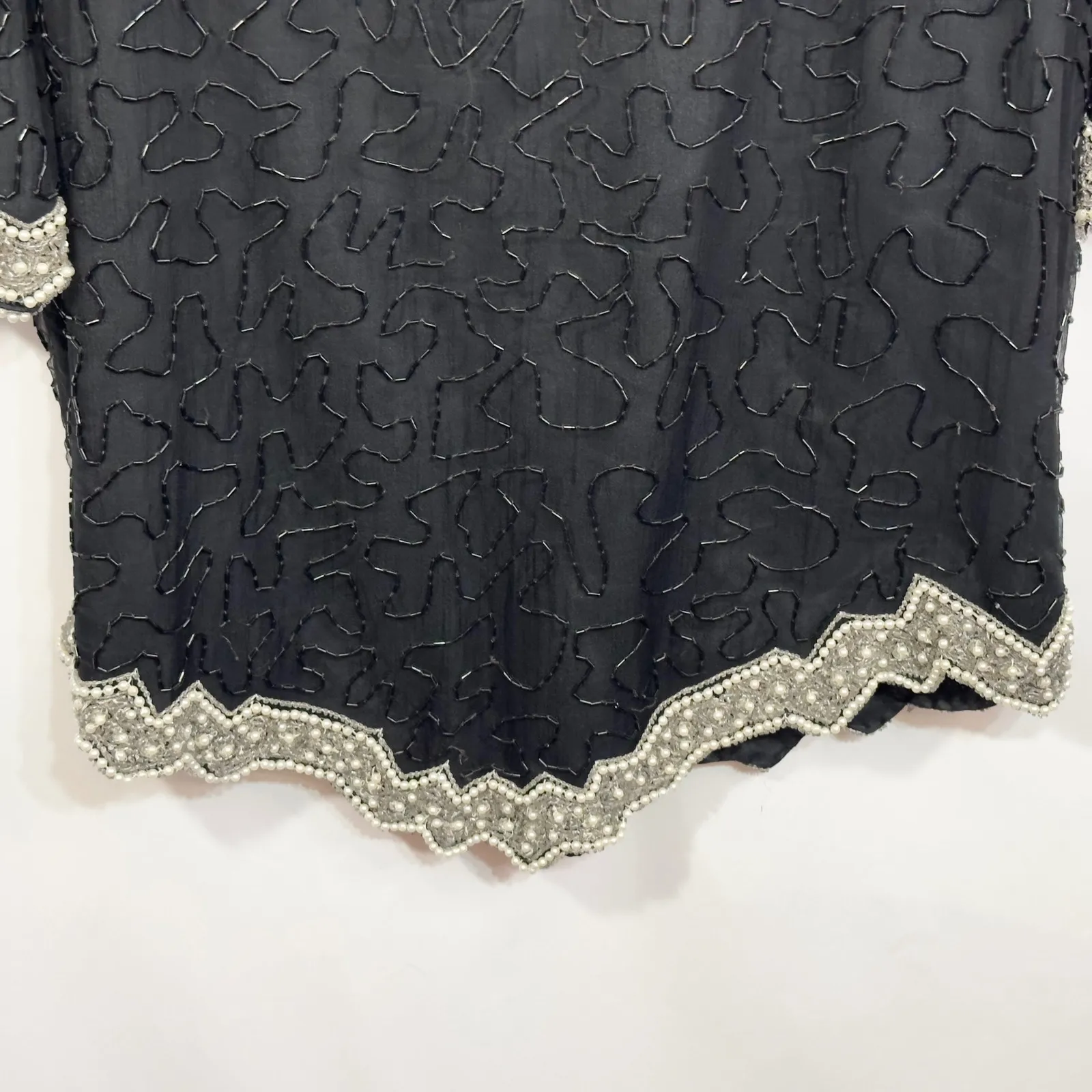 VTG Laurence‎ Kazar Plus Size 1X Beaded Top Party Cocktail Blouse Black 749 - Image 7