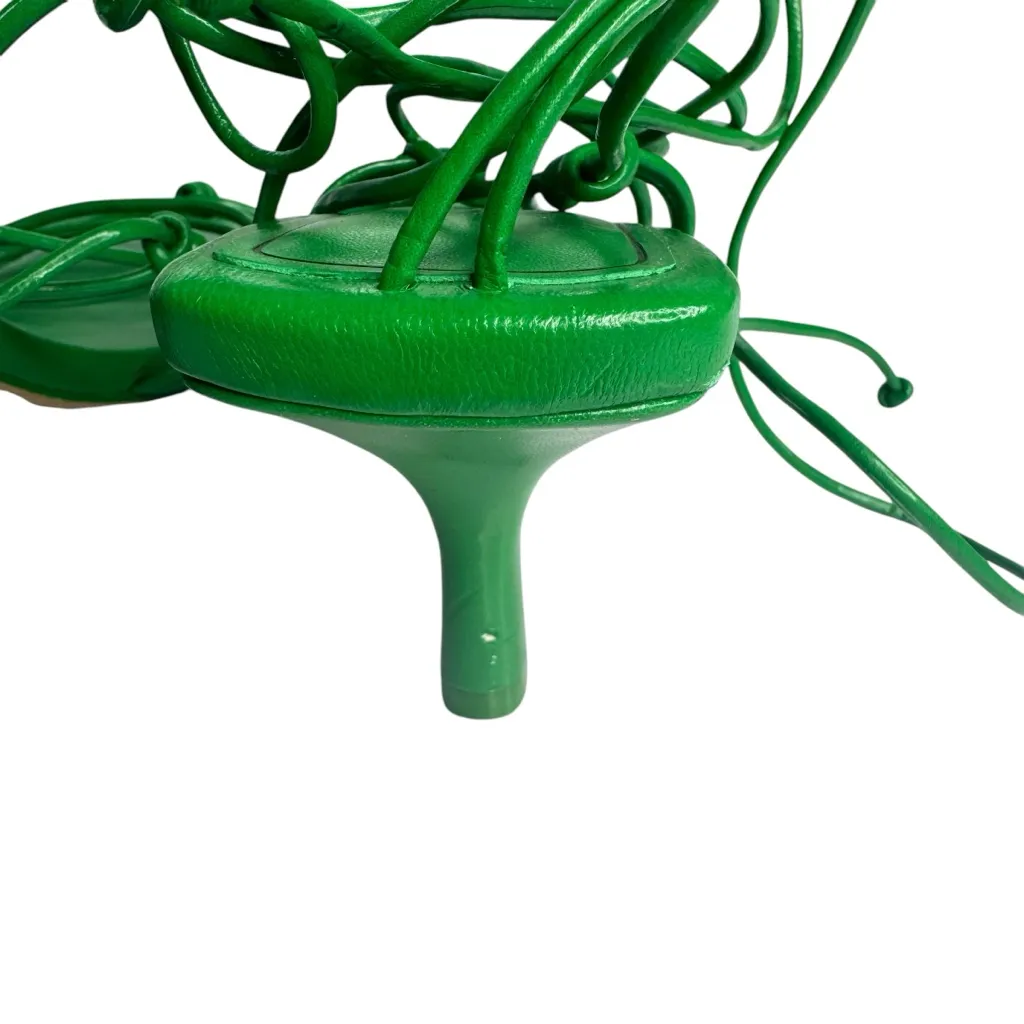 ZARA TIE STRAP HEELED SANDALS Faux Leather Strappy Ankle Lace Up‎ US 7.5 EU 38 - Image 9