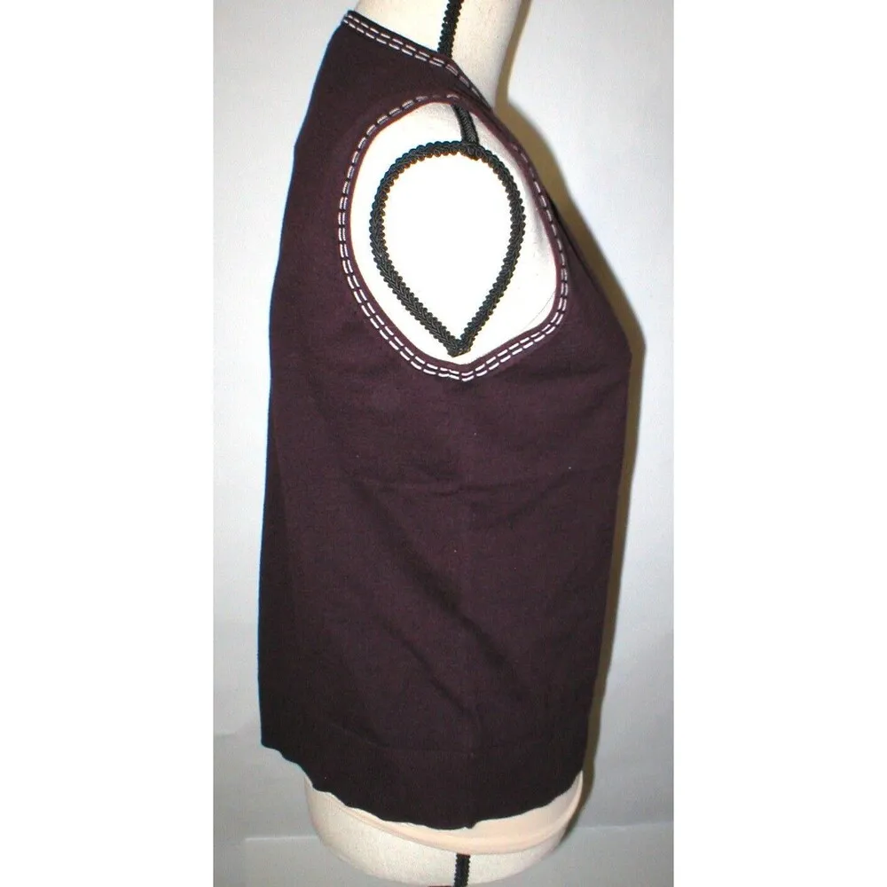 NWT Womens Worth New York Designer Sweater M Merlot Dark Red Wine Stitched V Top Size M - Image 6
