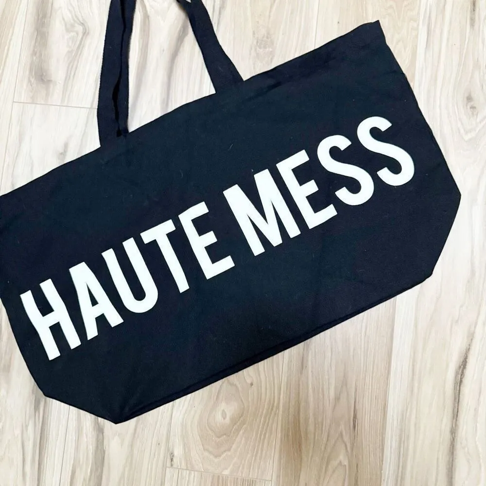 HAUTE MESS | Extra Large Oversized Canvas Black White Overnight Weekender Bag - Image 4