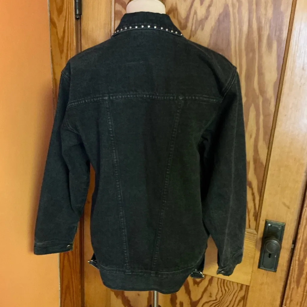 Vintage 90s studded black jean jacket - Image 6