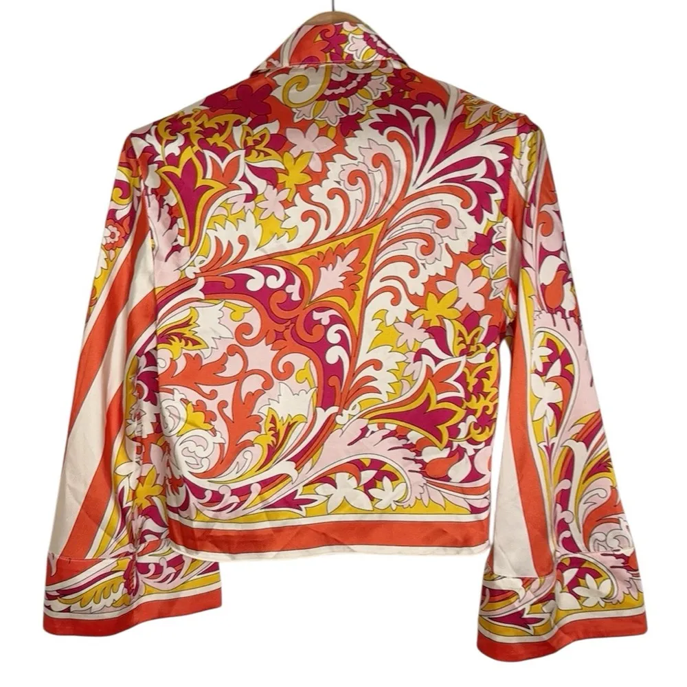 Zara Women’s Scroll Scarf Waist Tie Shirt Paisley Floral Print Multicolor Size S - Image 2