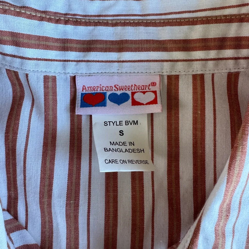 Vintage America’s Sweetheart Orange White Striped Cotton Button Down Dress Shirt - Image 5