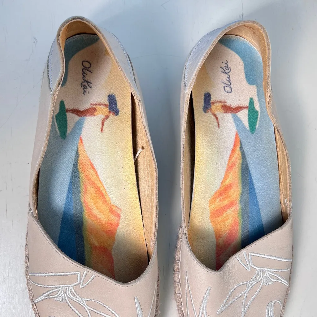 Olukai Aloha Cream Flat Espadrilles Leather Upper US‎ 8 EU 38 Tan - Image 3