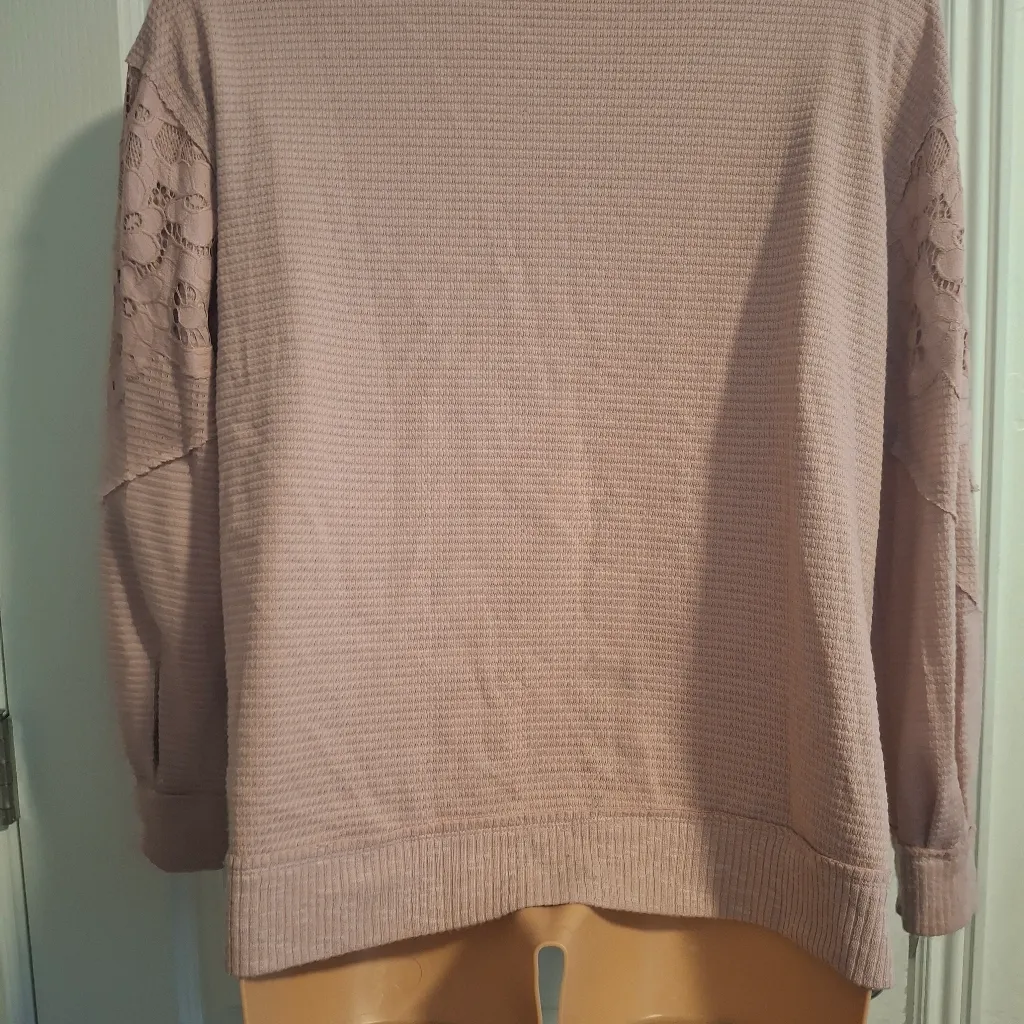 Maurices XL Pink V-Neck Sweater with Lace Sleeves - Image 9