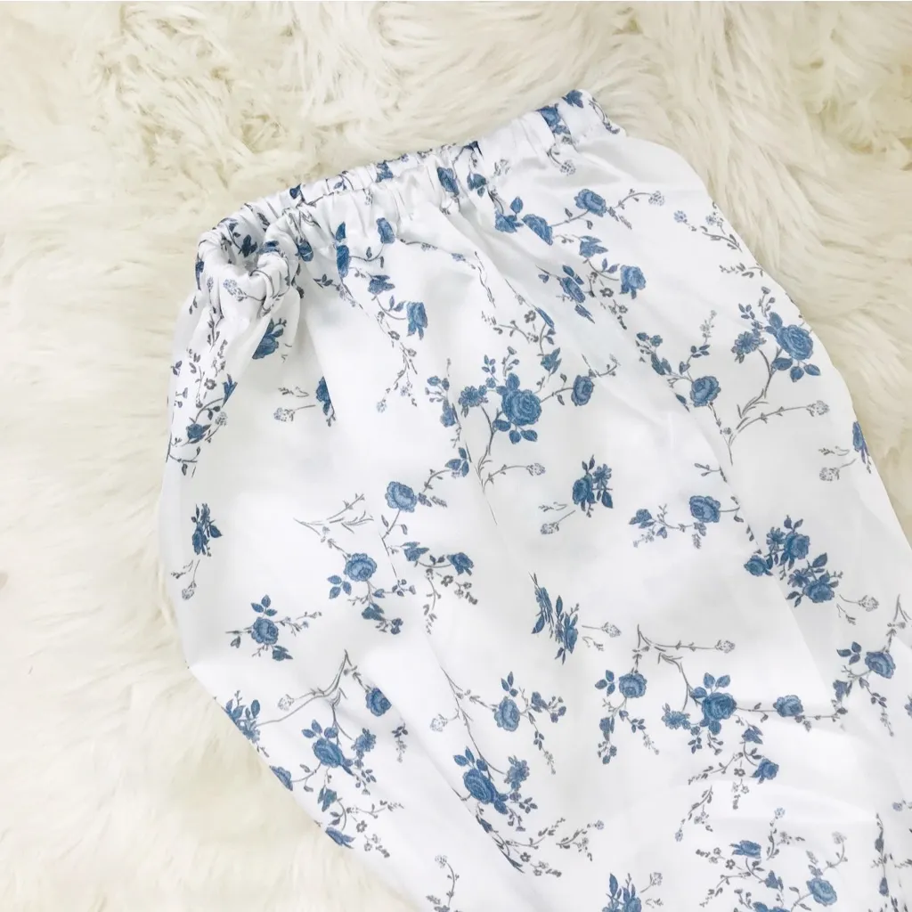 GIANNI BINI White Blue Floral Milkmaid Blouse‎ Top Crop Long Sleeve Size 12 New - Image 7