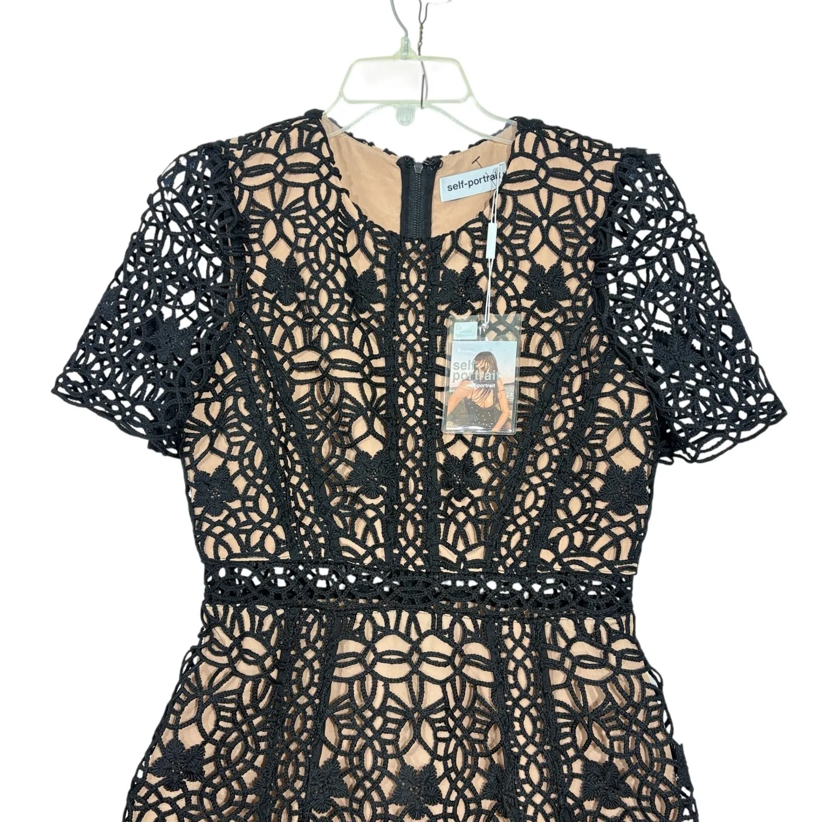 Self Portrait Black Giupure Lace Midi Dress US 6 AW22905 - Image 3