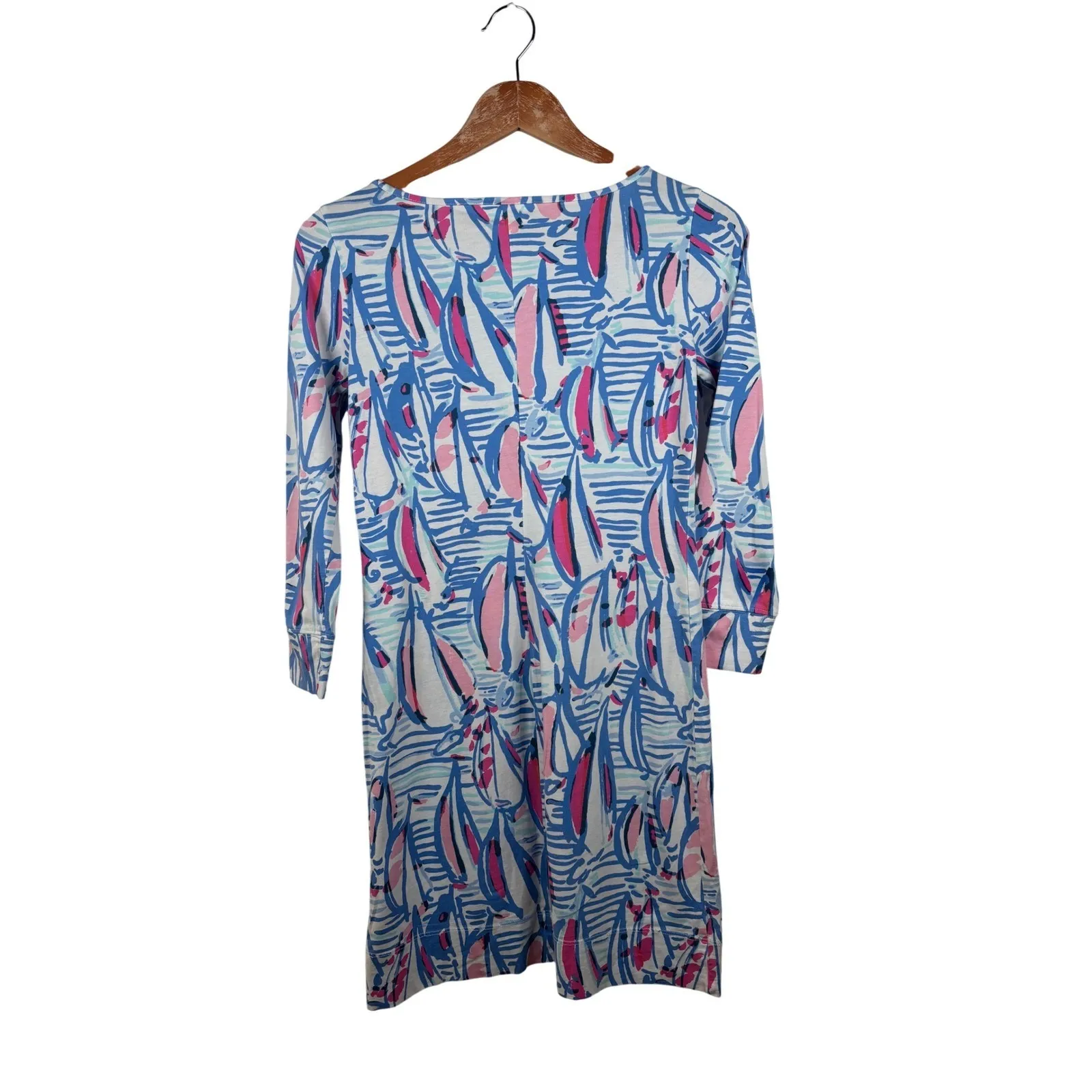 Lilly Pulitzer XS Red Right Return Marlowe Dress Sailboat Print Blue Pink Cotton - Image 5