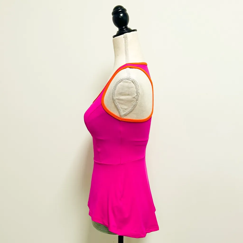 Spanx Magenta Pink Orange Racerback Peplum Workout Tank Padded Shelf Bra Small - Image 5