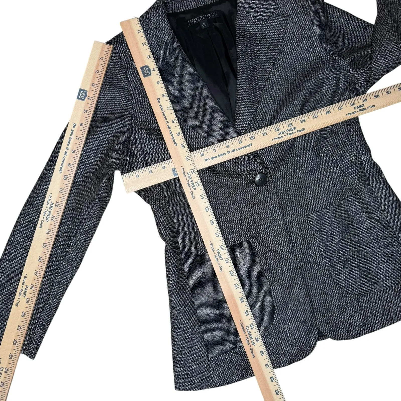 Lafayette 148 New York Gray Virgin Wool Silk Blazer 12 Single Button Jacket $698 - Image 8