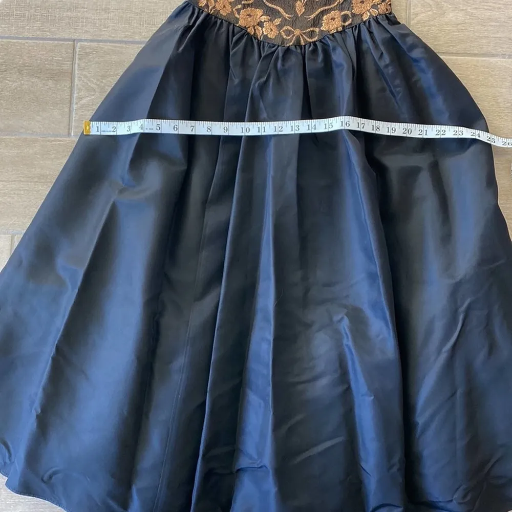 Gunne Sax Black Midi Dress with Floral Corset Style Top Size: S - Image 9