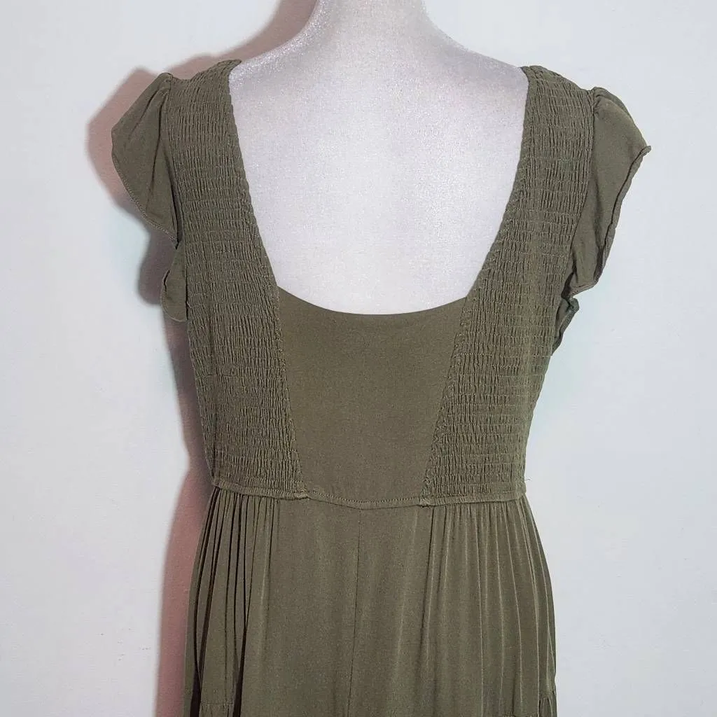Pretty Garden Olive Green Smocked Midi Dress Size Large Green Cottagecore Dress - Image 7