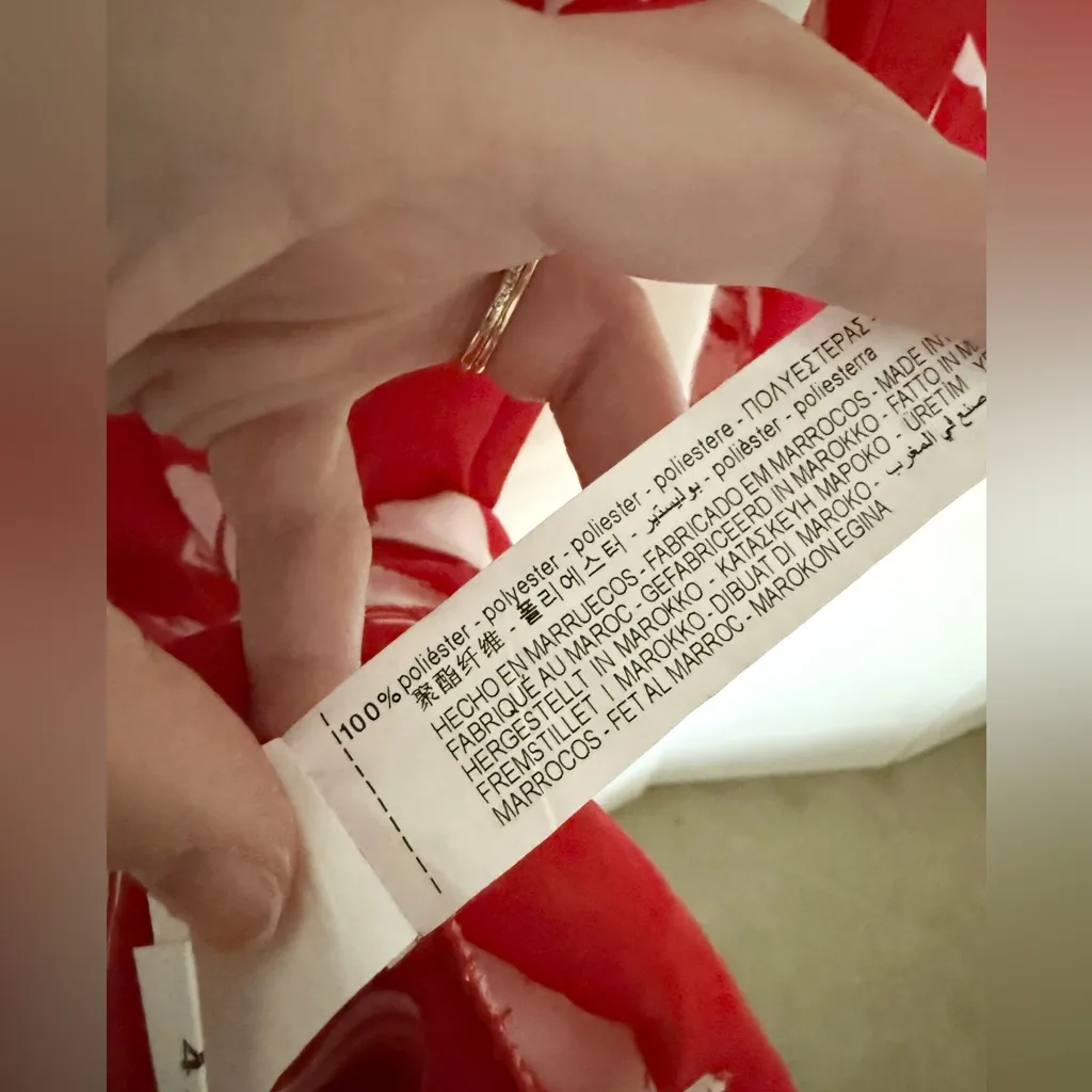 ZARA Red White Floral Bishop Sleeve Long Sleeve Midi Dress Size Small - Image 6