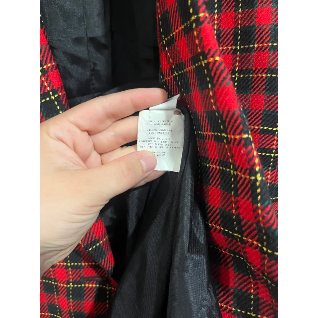 Vintage Talbots Red Tartan Plaid Wool Holiday Double Breasted Blazer USA Made - Image 4