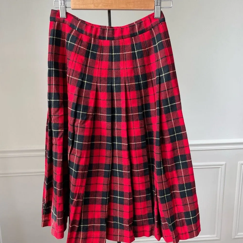 Vintage  Wallace Red Black Tartan Plaid Pleated Skirt XS - Image 4