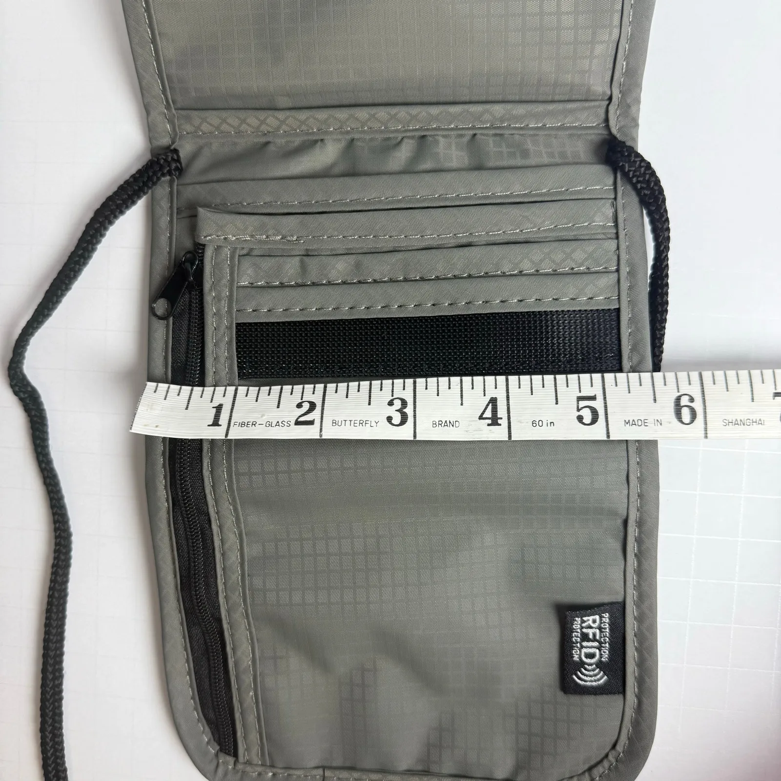 None Gray RFID Neck Wallet Passport Holder - Image 5